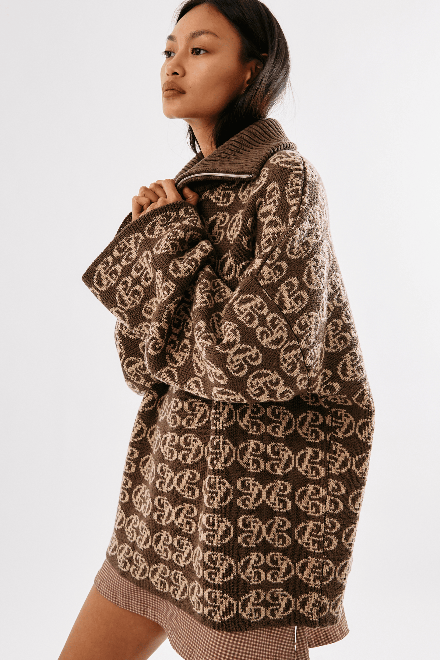 Chapman Monogram 1/4 Zip - Mocha/Beige