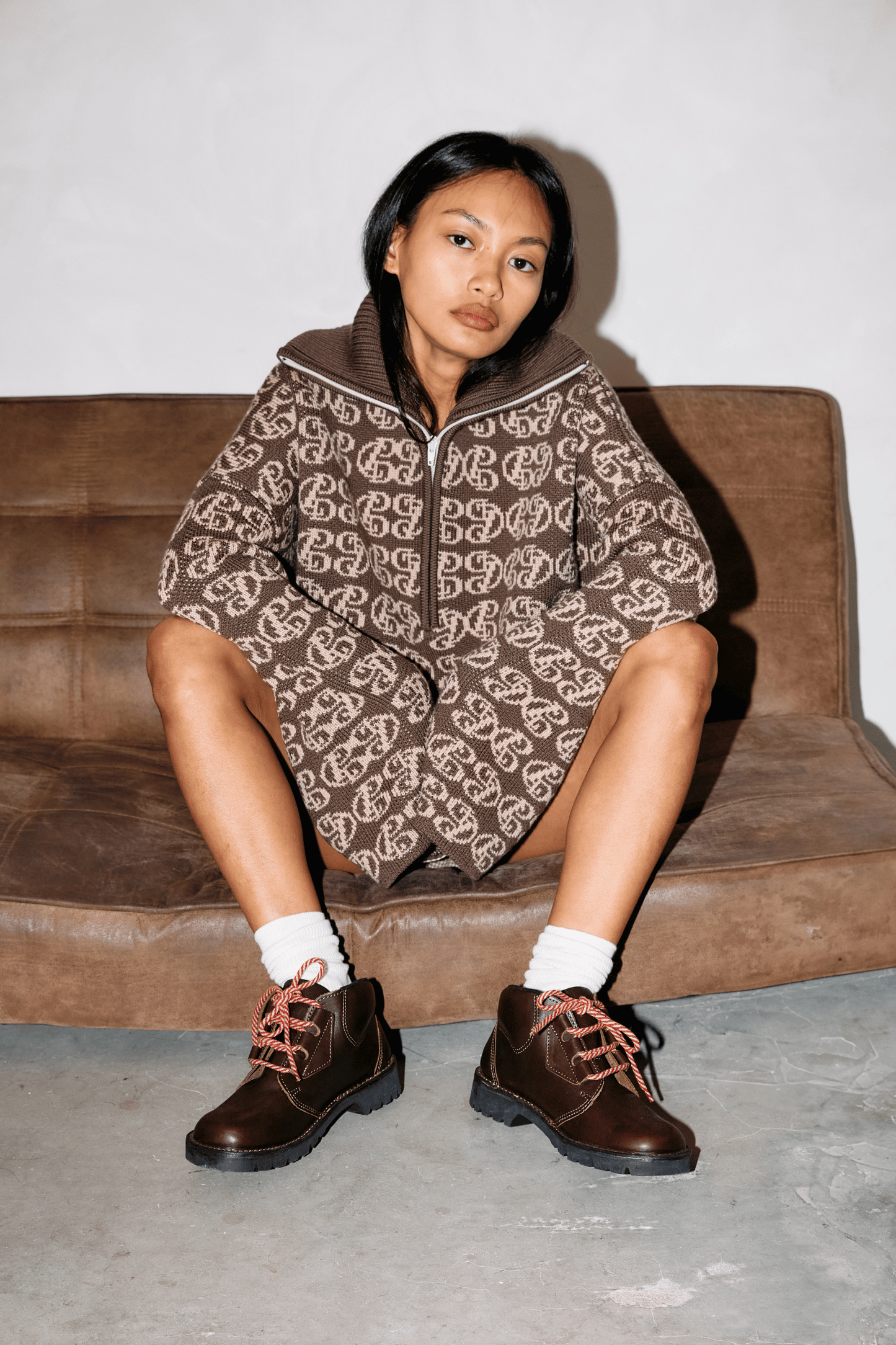 Chapman Monogram 1/4 Zip - Mocha/Beige