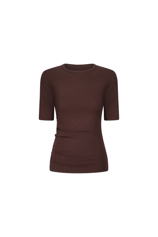 Ruched SS Tee - Choc