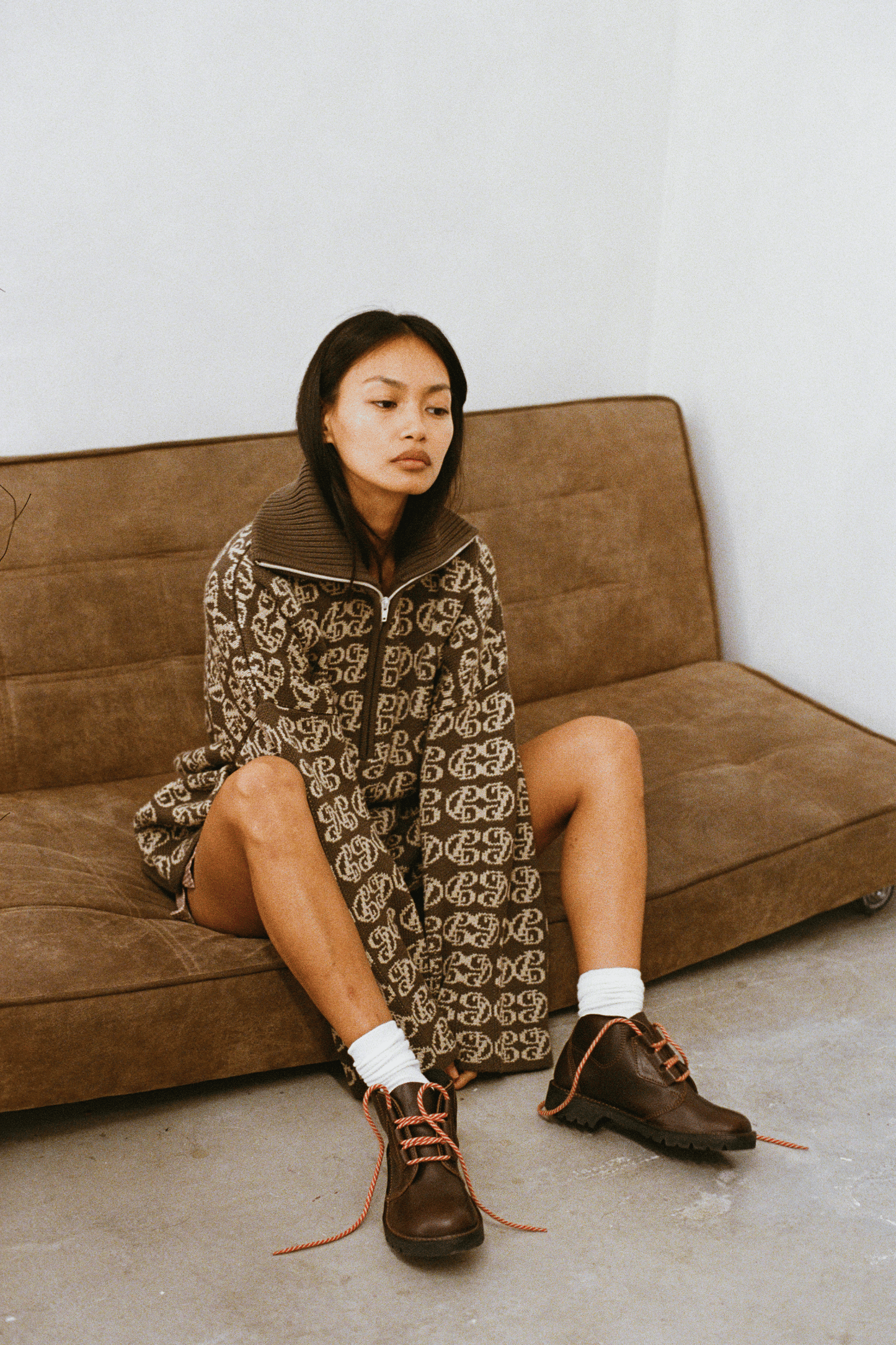 Chapman Monogram 1/4 Zip - Mocha/Beige