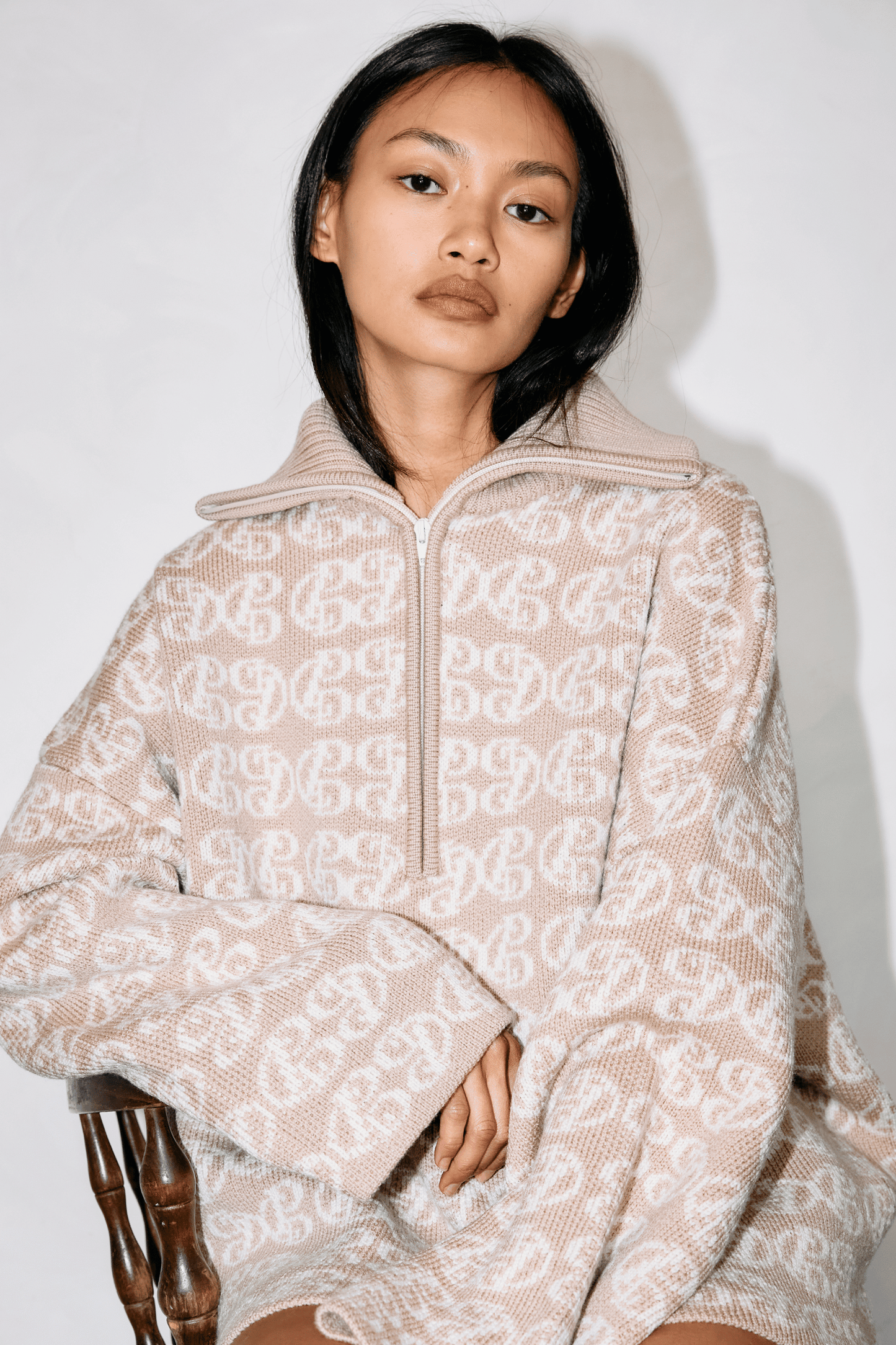 Chapman Monogram 1/4 Zip - Warm Sand/Cream