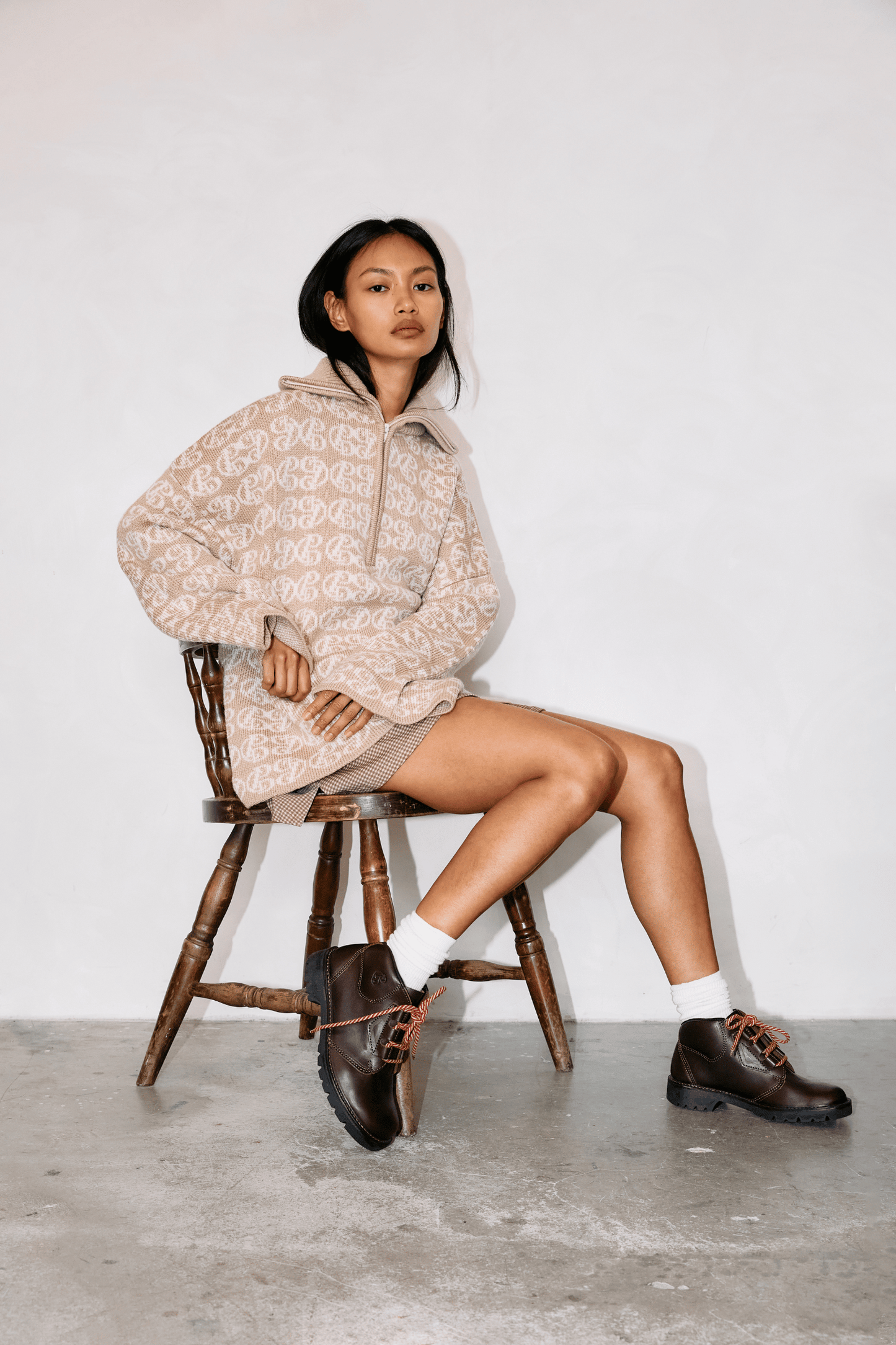 Chapman Monogram 1/4 Zip - Warm Sand/Cream