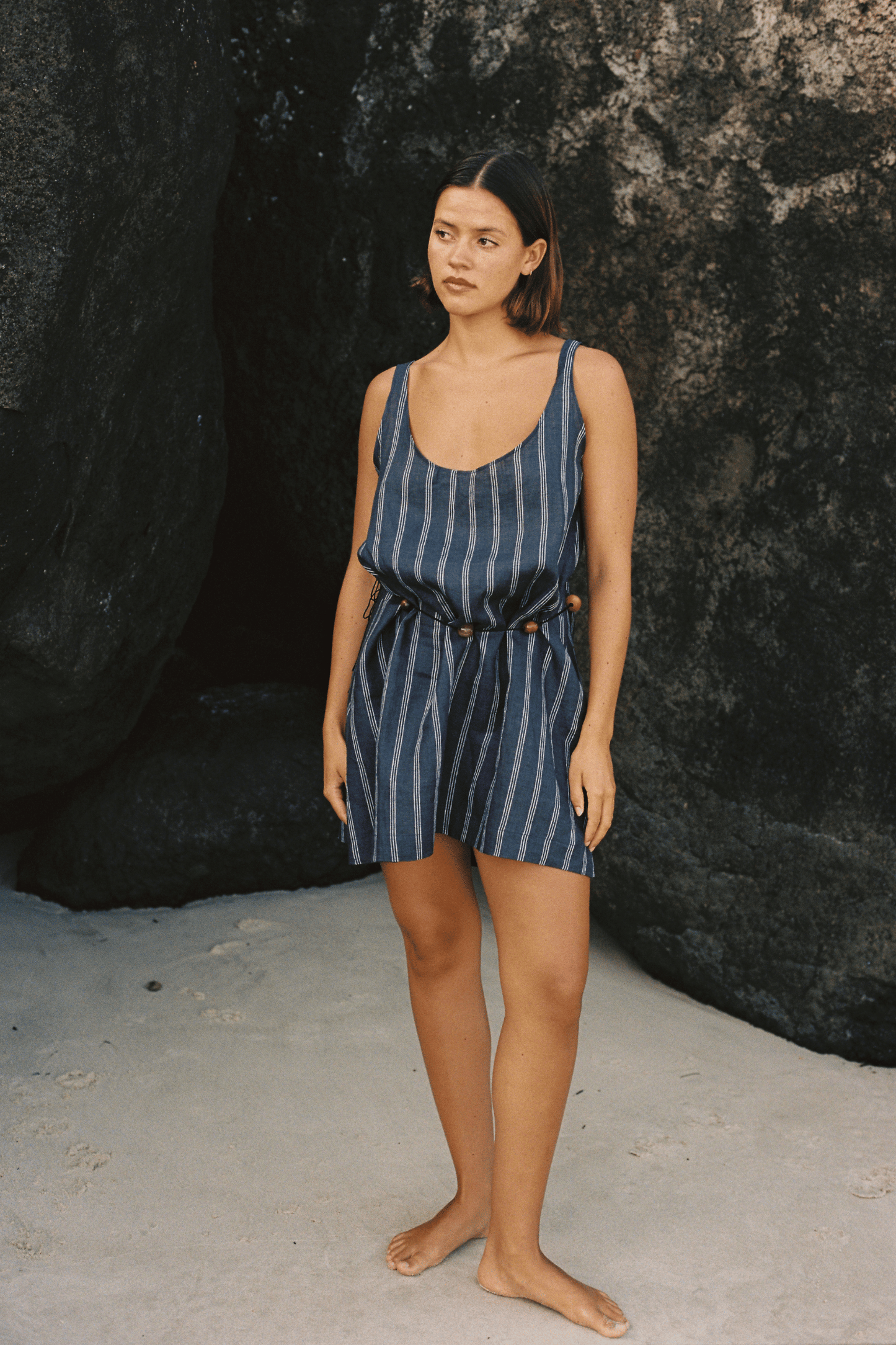 Palermo Low Back Dress - Washed Navy / White Stripe