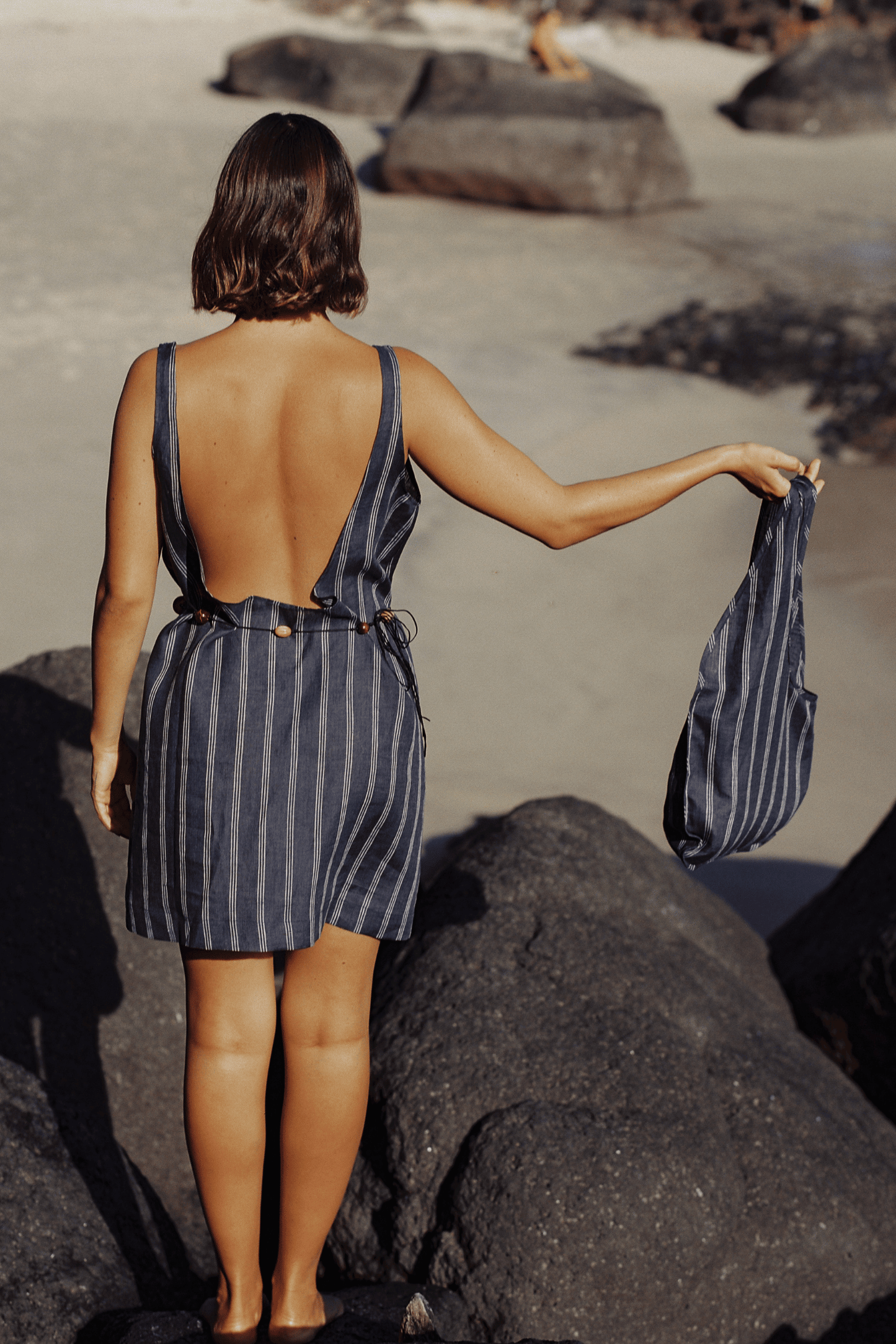 Palermo Low Back Dress - Washed Navy / White Stripe