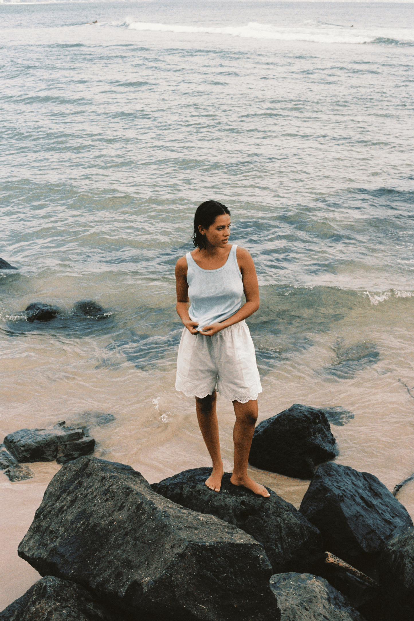Riviera Pointelle Tank - Sky