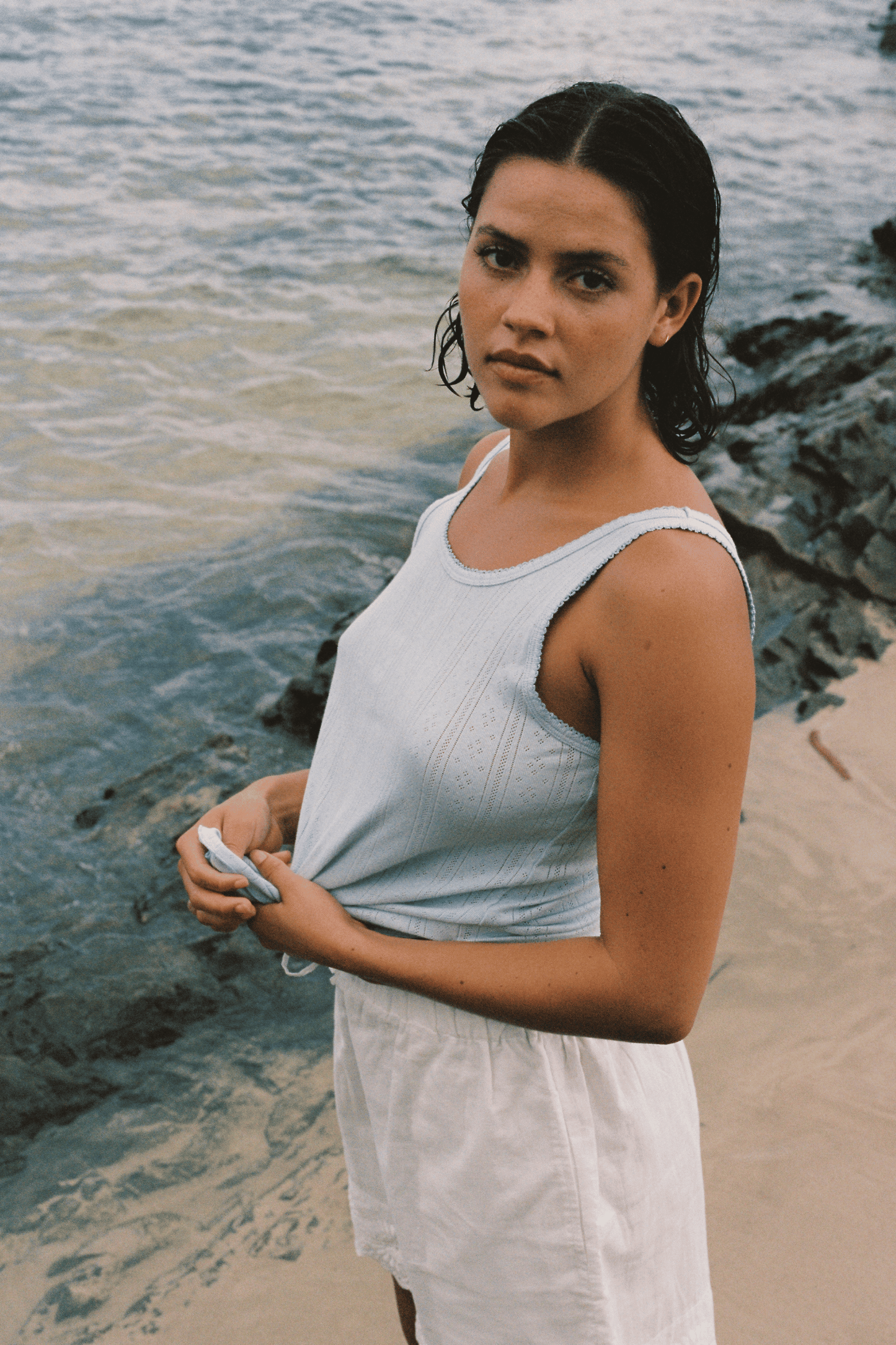 Riviera Pointelle Tank - Sky