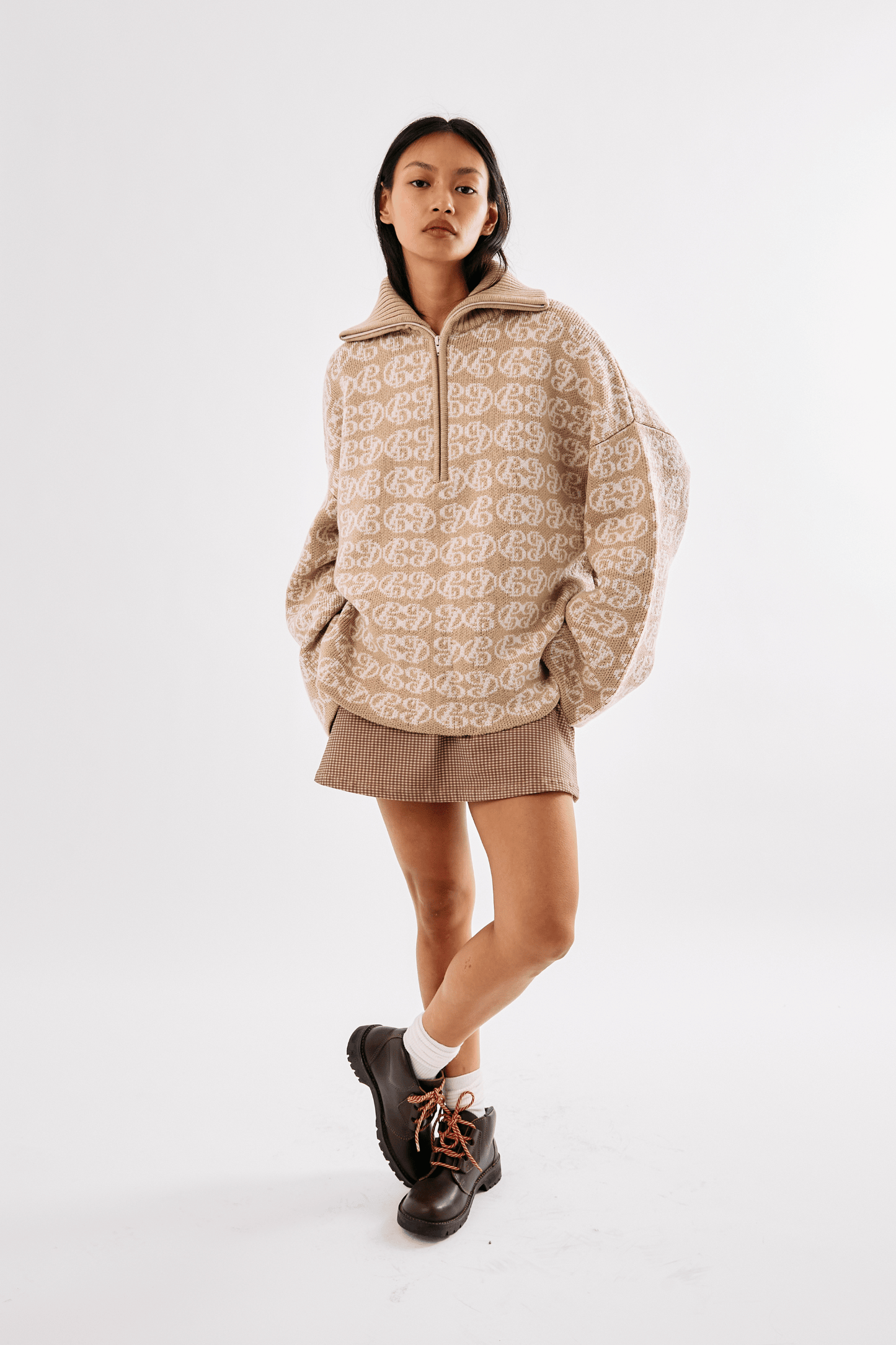 Chapman Monogram 1/4 Zip - Warm Sand/Cream