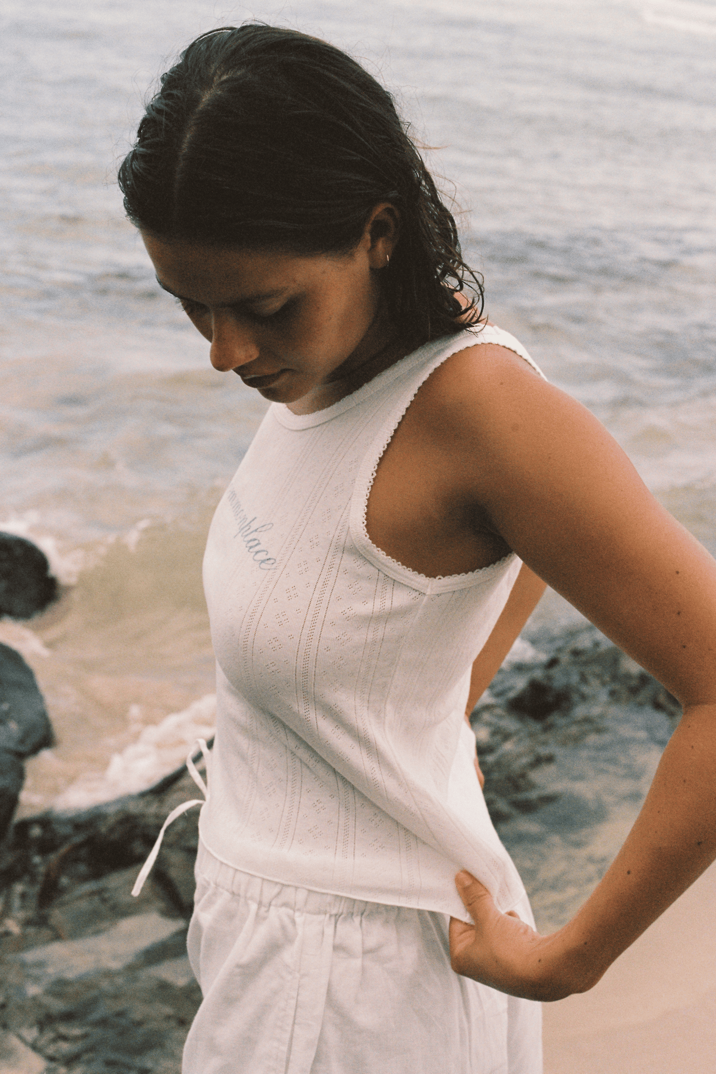 Riviera Pointelle Tank - Cream