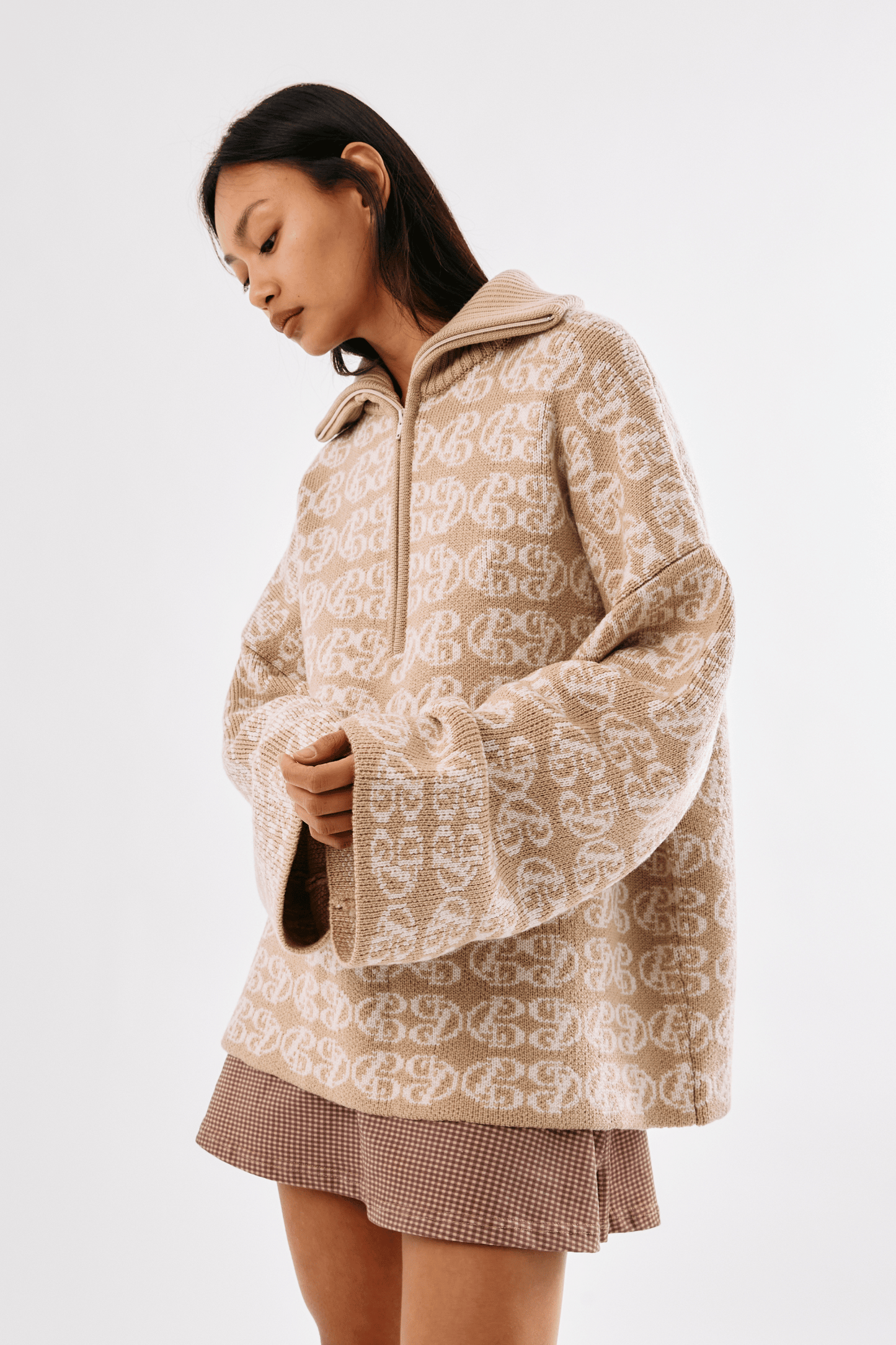 Chapman Monogram 1/4 Zip - Warm Sand/Cream