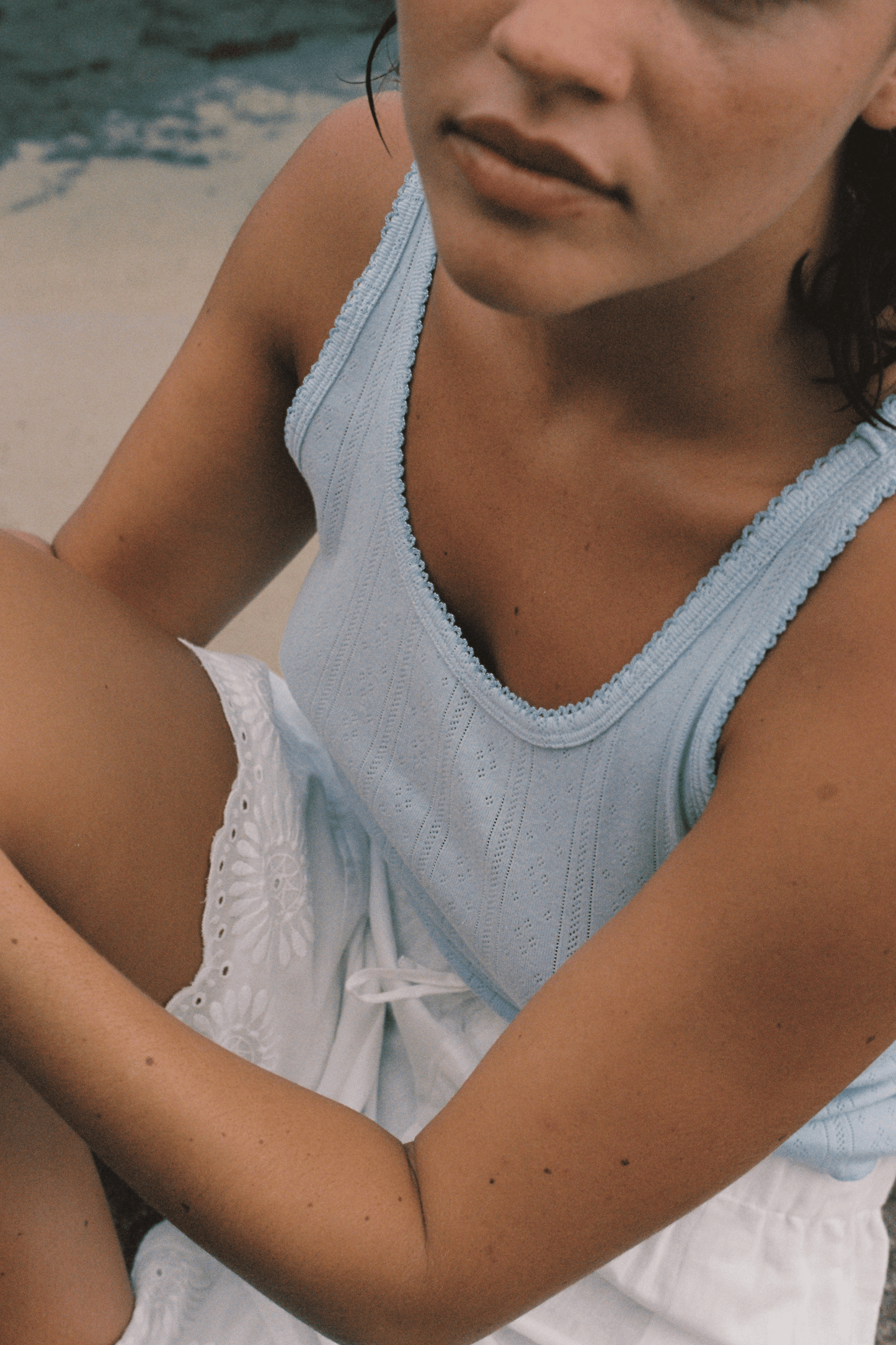 Riviera Pointelle Tank - Sky
