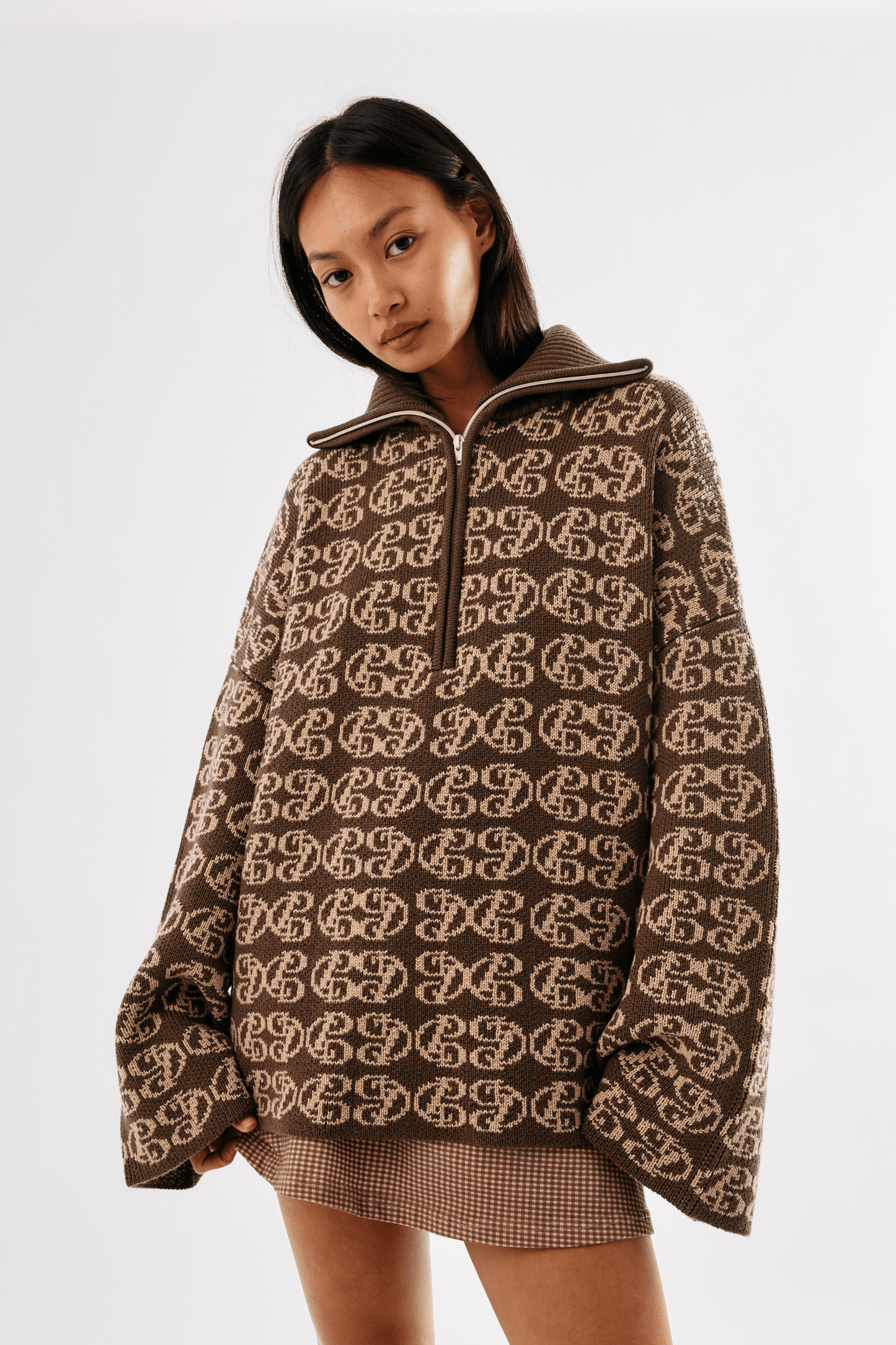Chapman Monogram 1/4 Zip - Mocha/Beige