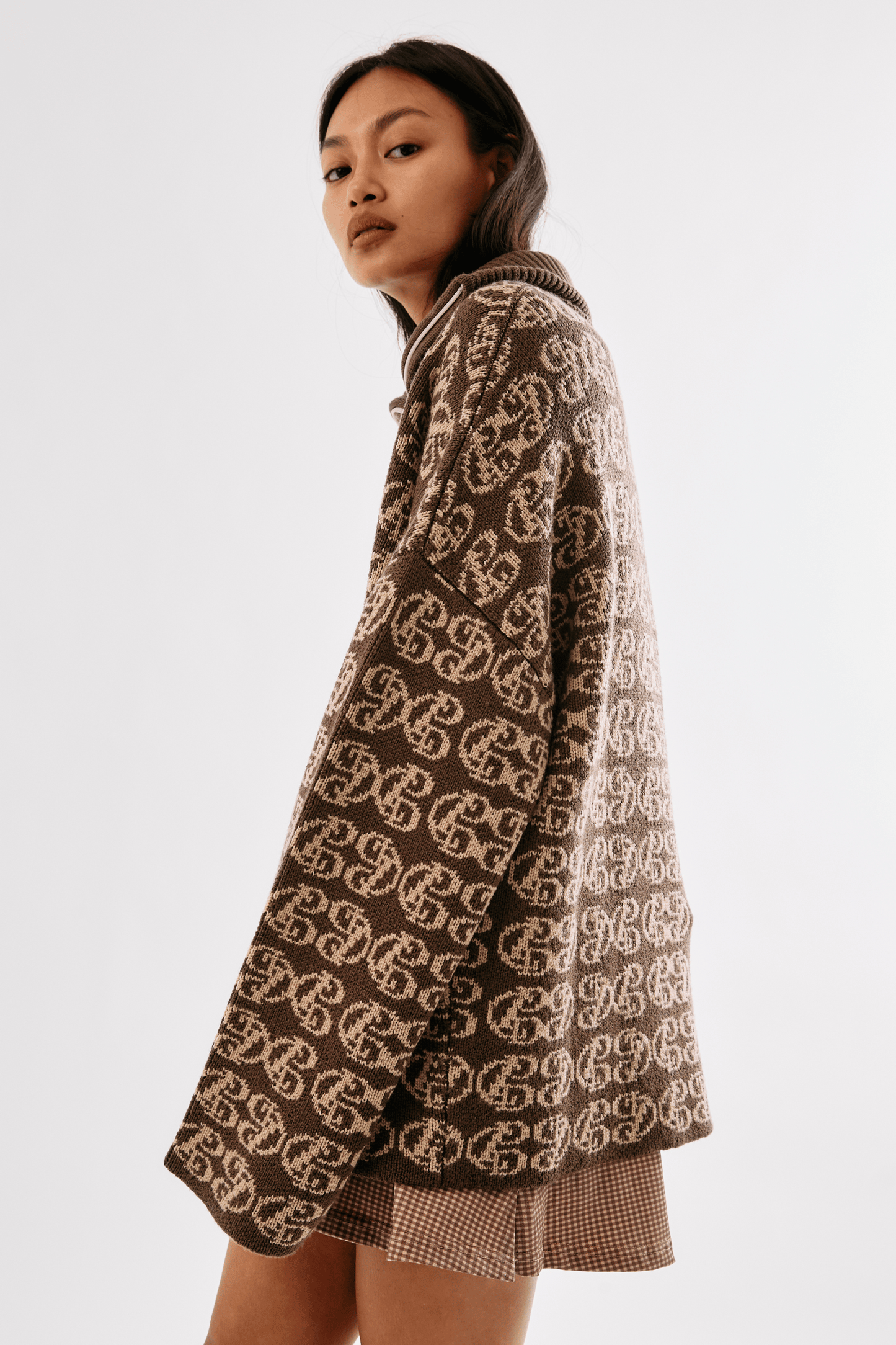 Chapman Monogram 1/4 Zip - Mocha/Beige