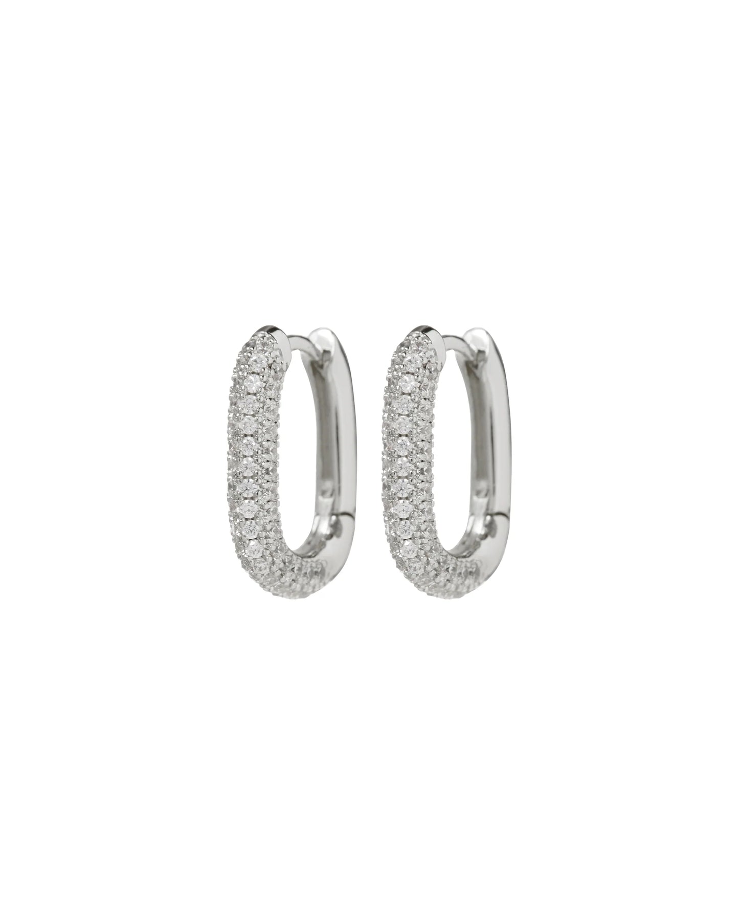 Pave Chain Link Huggies- Silver