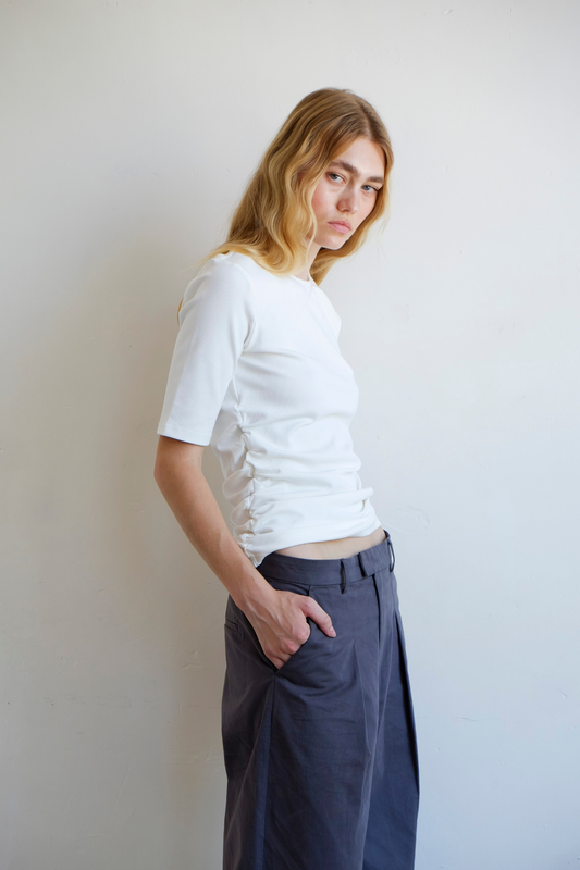 Ruched SS Tee - Ivory