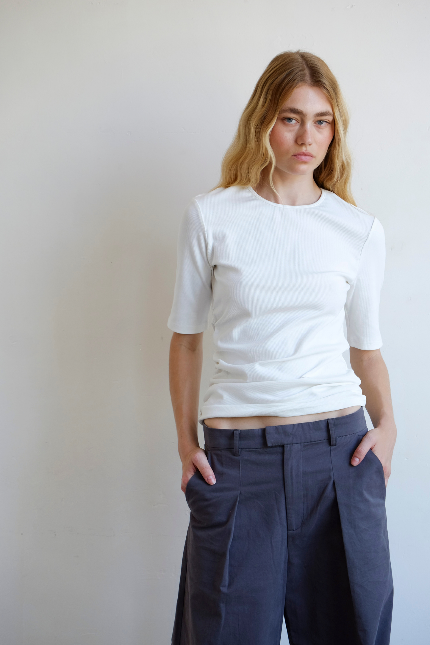 Ruched SS Tee - Ivory