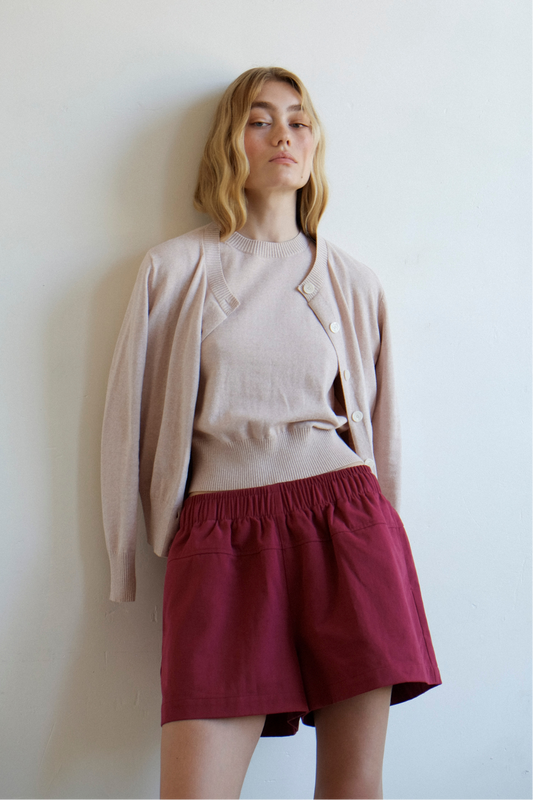 Whimsy Cotton Cardigan - Pink Beige