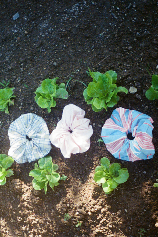 Eva Scrunchie - Baby Pink/Blue Stripe