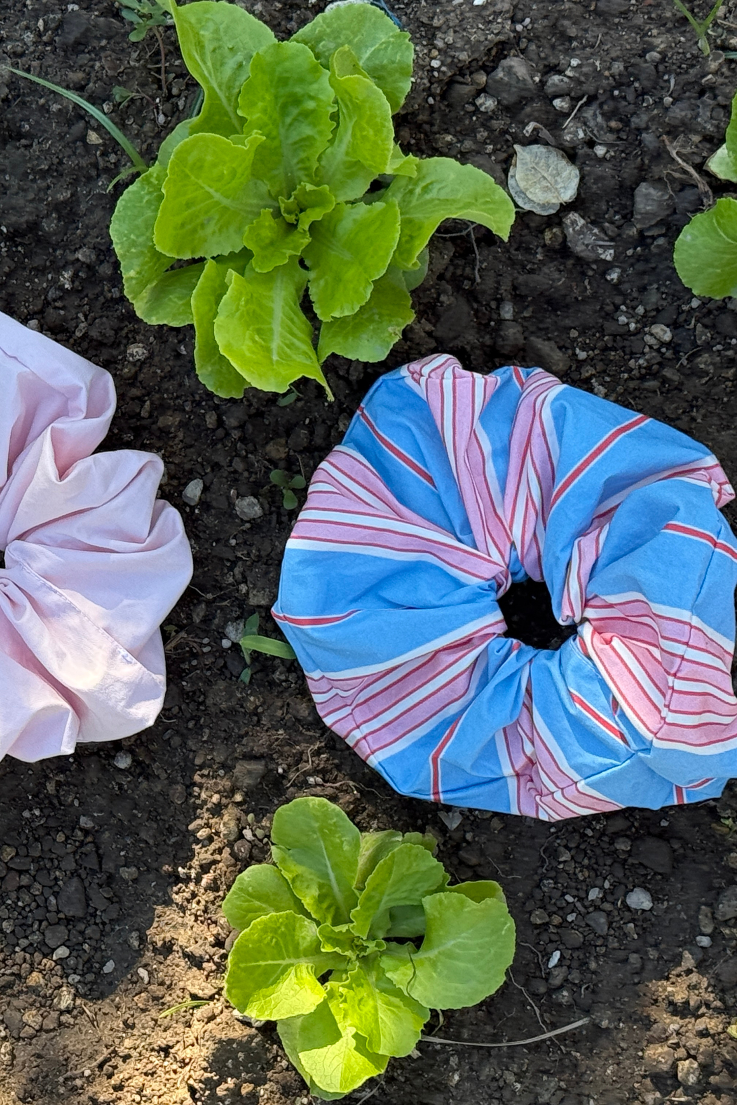 Eva Scrunchie - Baby Pink/Blue Stripe